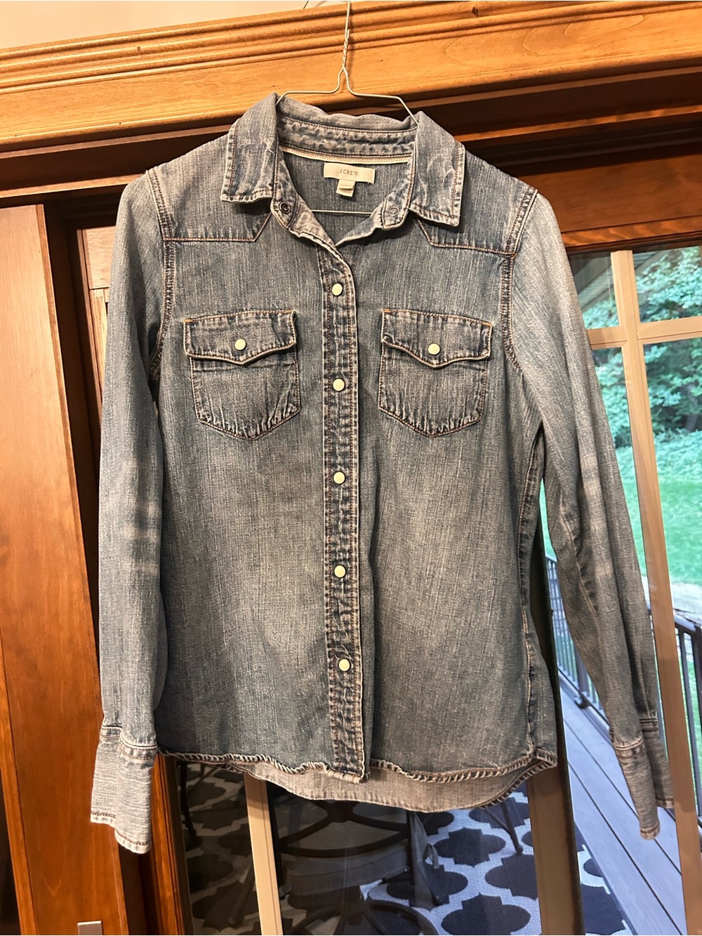 J. Crew Light Blue Denim Button-Down Shirt Pearl Snap